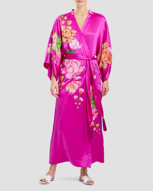Natori Pink Hanabi Couture Floral Applique Charmeuse Robe