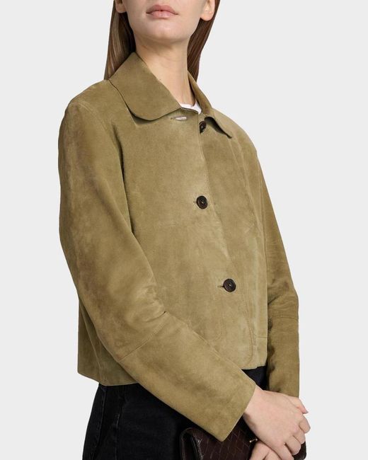 Arma Green Emy Button-Down Goatskin Suede Jacket
