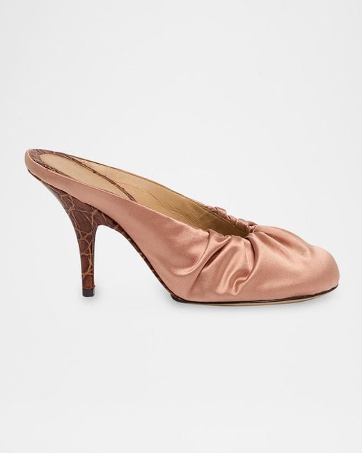 Dries Van Noten Ruched Satin Mules in Pink | Lyst