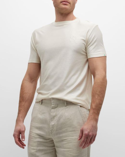Stefano Ricci White Embroidered Silk T-Shirt for men