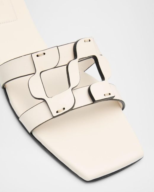 Jonathan Simkhai White Leather Monogram Flat Slide Sandals