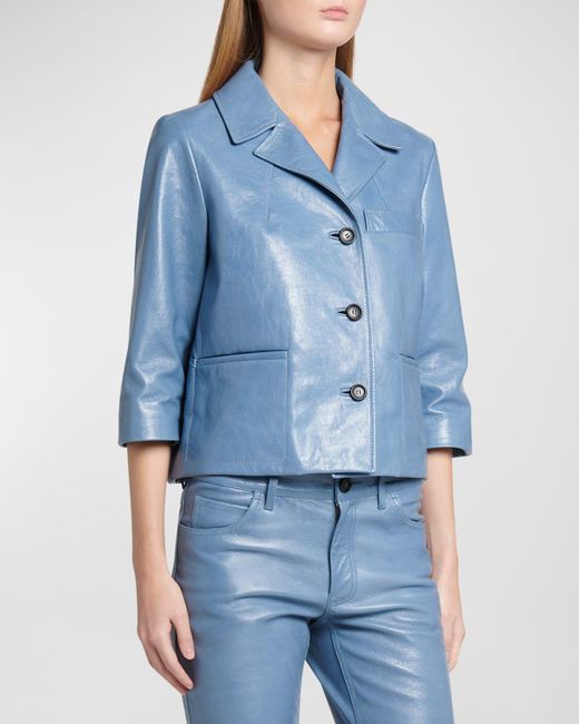 Marni Blue Boxy Crackle Leather Jacket