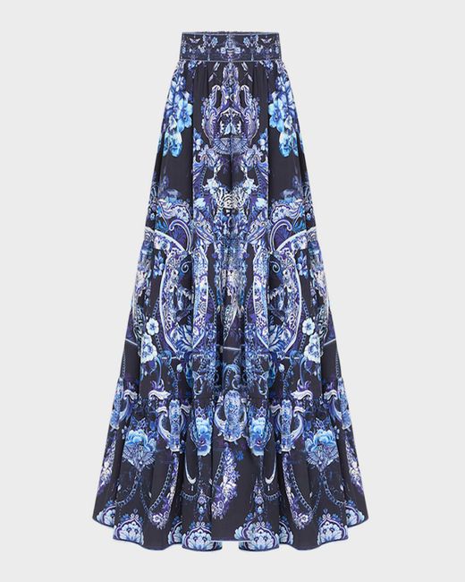 Camilla Blue High-Waist Tiered Organic Cotton Poplin Skirt