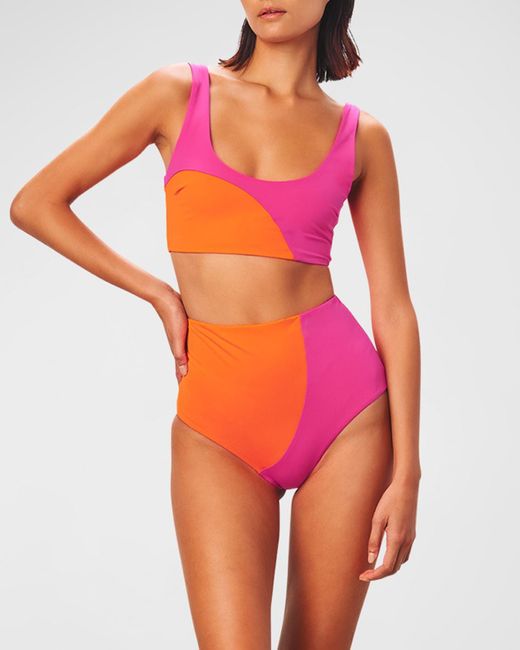 Mara Hoffman Orange Lydia Colorblock High-waist Bikini Bottoms