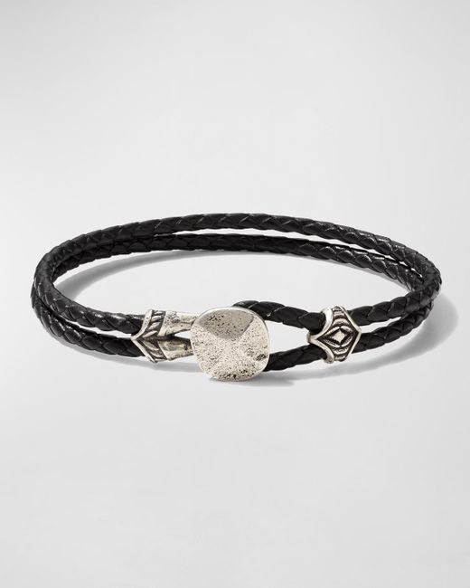 John Varvatos Black Braided Leather Bracelet for men