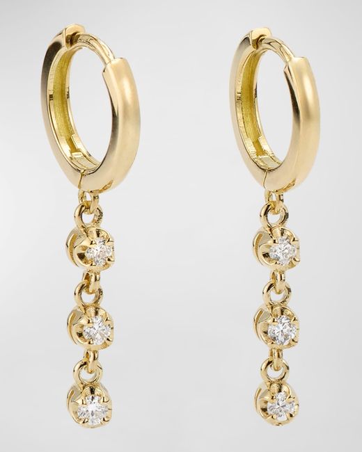 Jennifer Meyer Metallic Small Huggie Earrings With 3 Illusion Set Diamond Drops