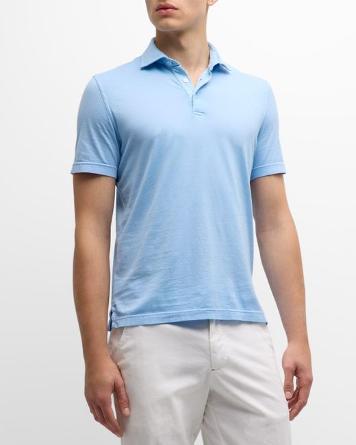 Fedeli Blue Zero Cotton Jersey Frosted Polo Shirt for men