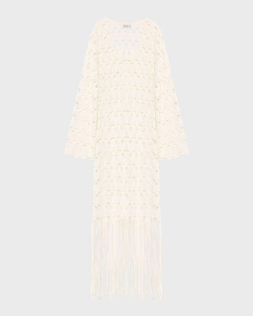Jonathan Simkhai White Pierce Long-Sleeve Fringe Maxi Dress