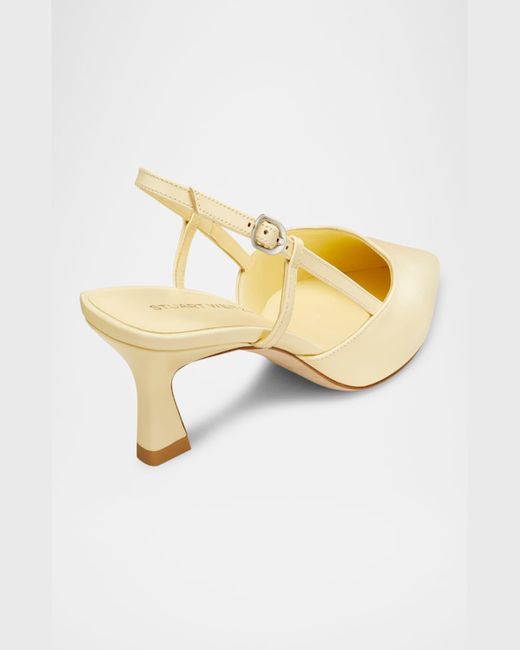 Stuart Weitzman Metallic Vinnie Leather Kitten Slingback Pumps