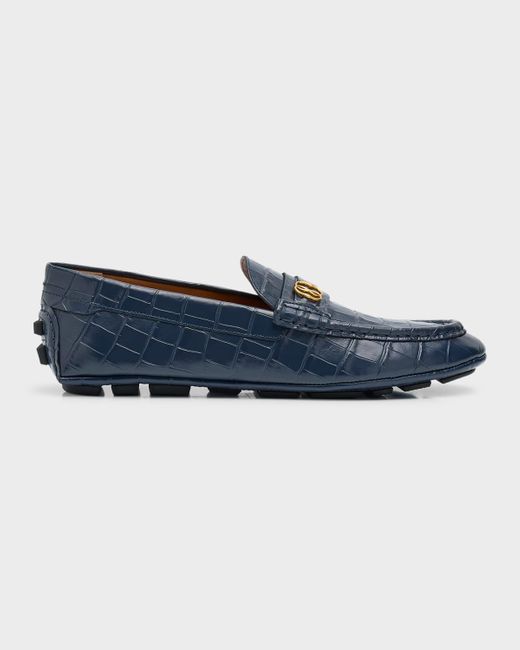 Bally Blue Croc-effect Leather Drivers for men