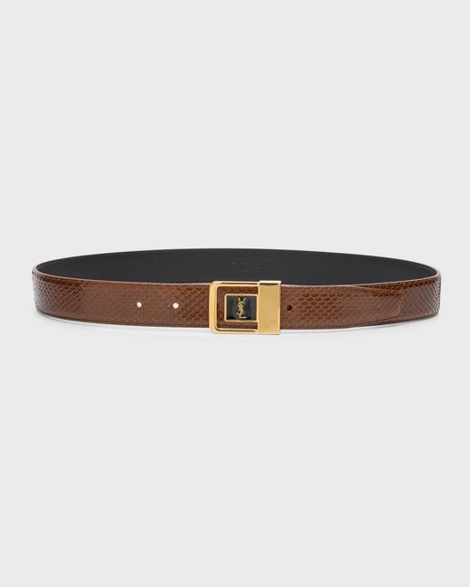 Saint Laurent White Ysl Python Leather Belt