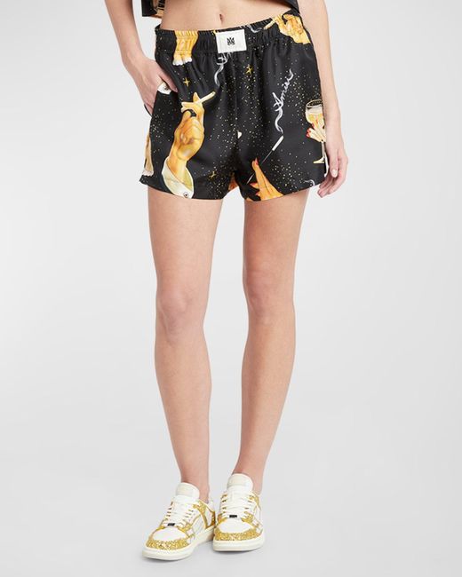 Amiri Black Champagne-Print Silk Boxer Shorts