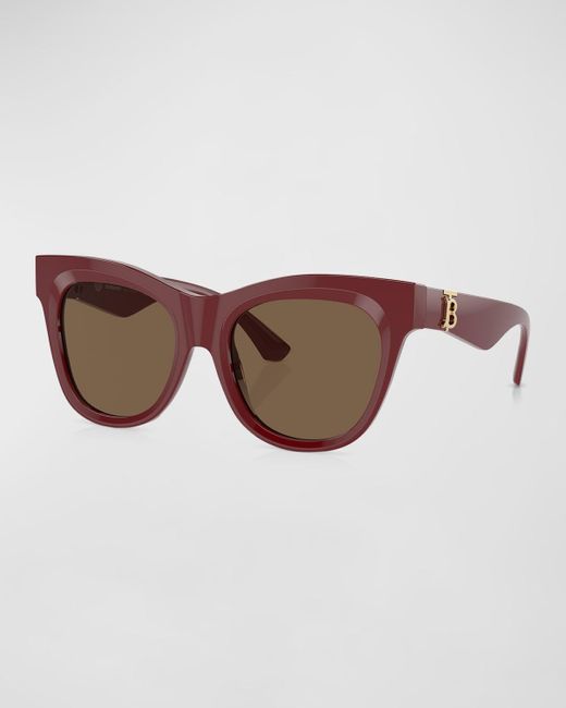 Burberry Brown Tb Acetate & Plastic Square Sunglasses