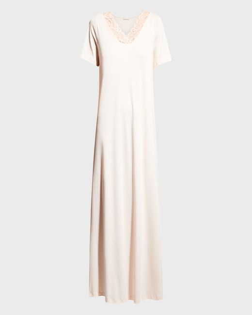 Hanro White Moments Short-Sleeve Long Nightgown