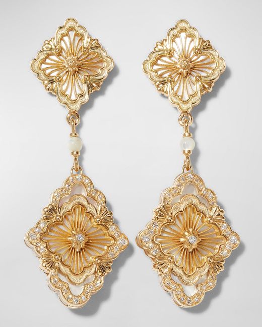 Buccellati Metallic Opera Tulle Pendant Earrings In Mother-of-pearl With Diamonds And 18k Yellow Gold