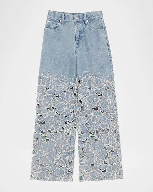 Jonathan Simkhai Women's Blue Betty Floral Embroidered Straight-Leg Jeans
