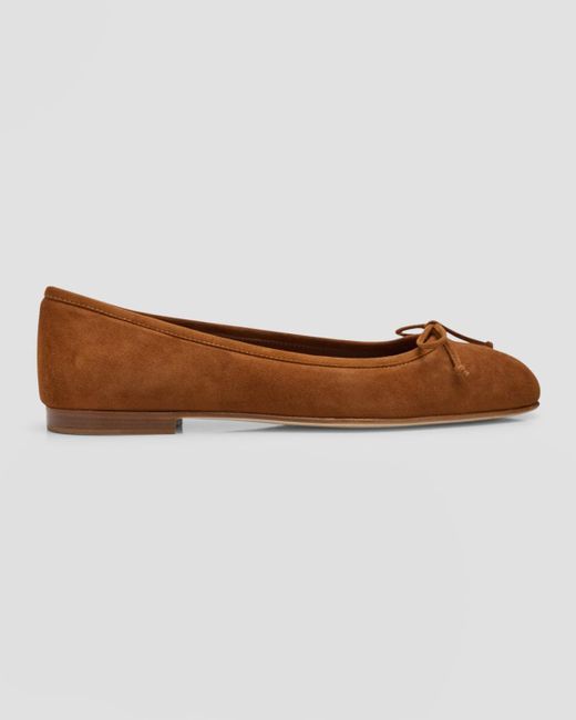 Manolo Blahnik Brown Veralli Suede Bow Ballerina Flats