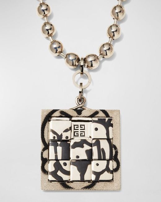 Givenchy White X Chito Dog Puzzle Tag-Effect Pendant Necklace for men