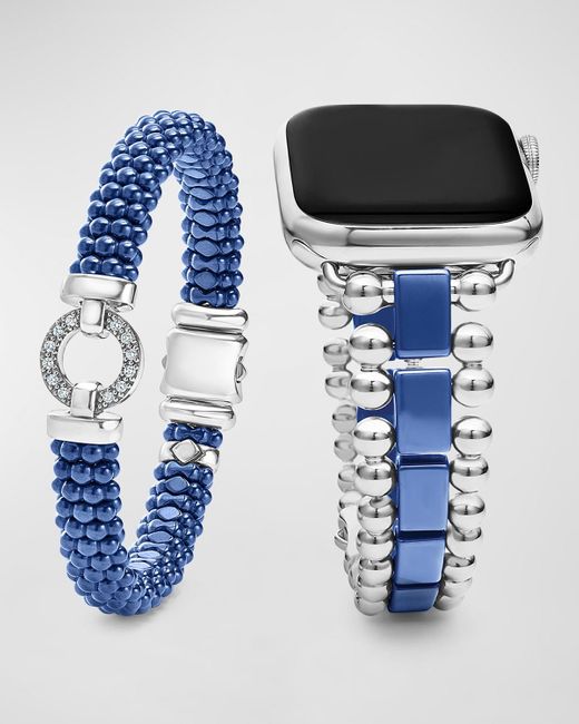 Lagos Blue Smart Caviar Apple Watch Bracelet And Ultramarine Caviar Bracelet Gift Set