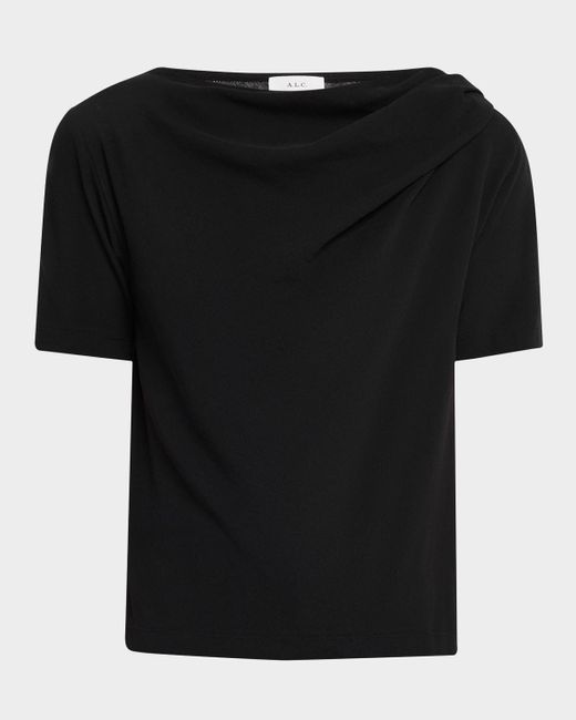 A.L.C. Black Lee Draped Short-Sleeve Tee