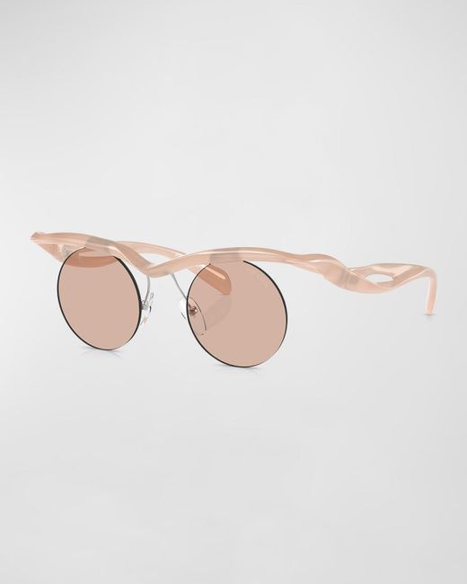 Prada Pink Rimless Mixed-Media Round Sunglasses