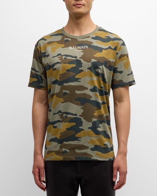 Balmain Green Camo Straight-Fit T-Shirt for men
