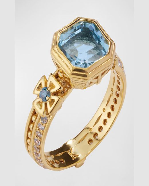 Konstantino Metallic Blue Diamond, Sky Blue Topaz And White Sapphire Ring, Size 7