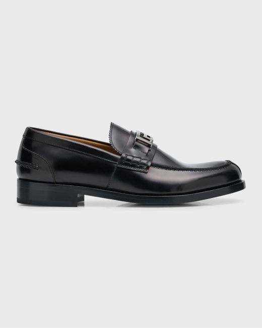 Versace Black Greca Leather Penny Loafers for men
