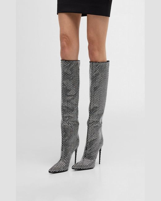 Dolce & Gabbana Gray Strass Silk Tall Stiletto Boots