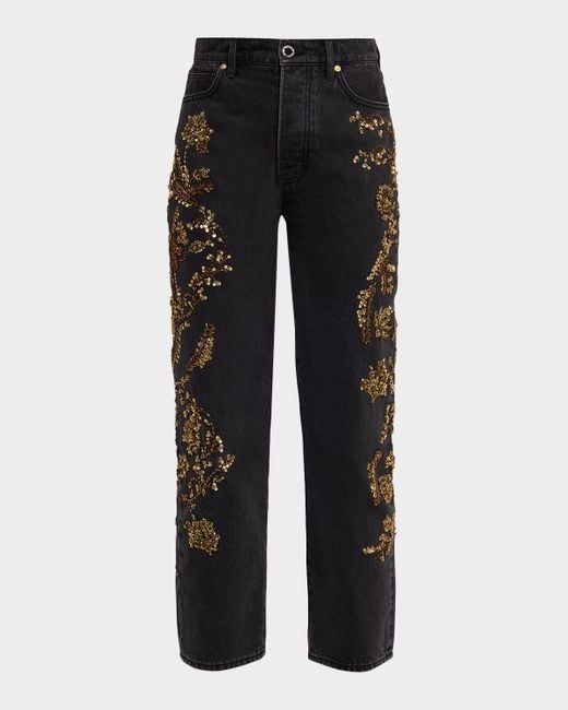 Veronica Beard Black Daniela Embellished Straight-Leg Jeans