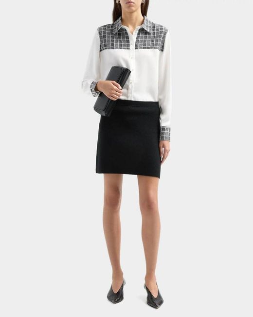 Misook White Check-Trimmed Blouse