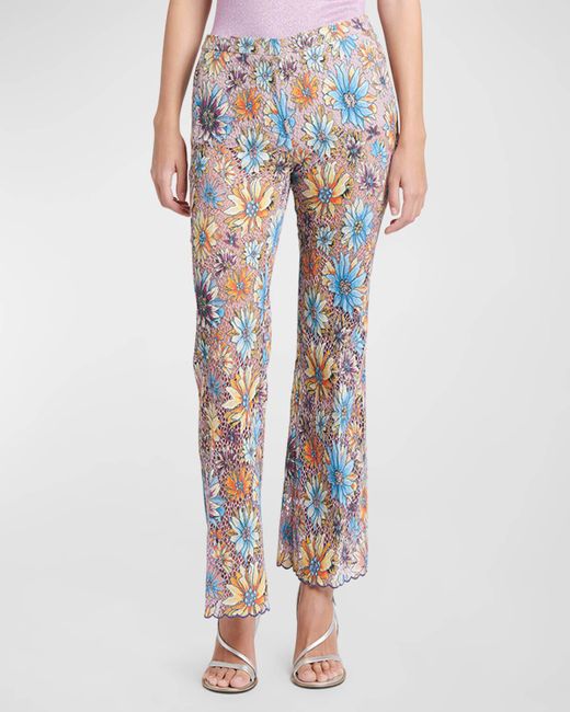 Etro Multicolor Mid-rise Floral Embroidered Lace Flare Ankle Pants