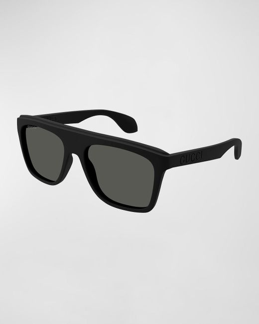Gucci Black Logo-cutout Acetate Rectangle Sunglasses for men