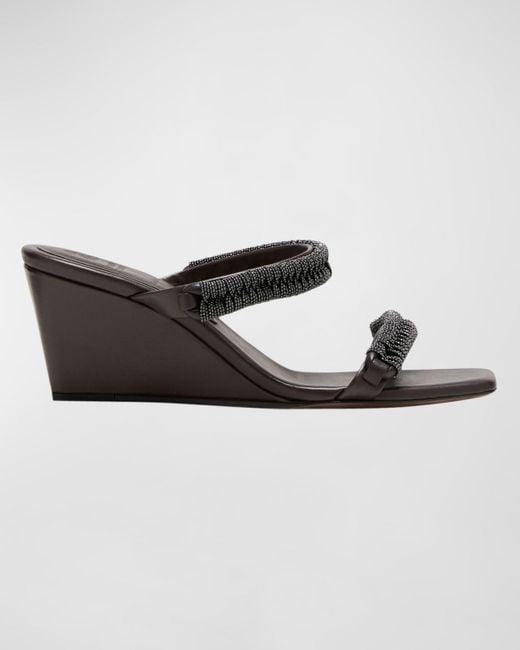 Brunello Cucinelli White Monili Dual-band Slide Wedge Sandals