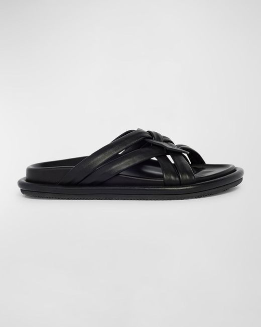 Moncler Black Bell Leather Crisscross Slide Sandals