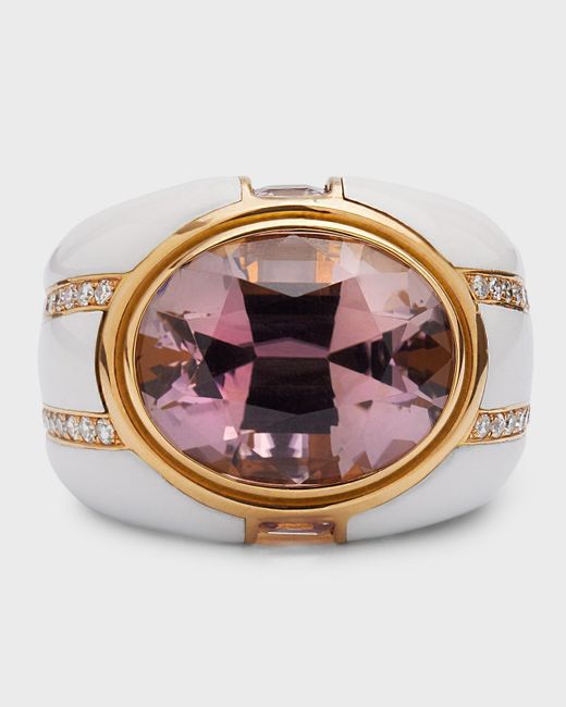 Cicada Jewelry 18k Yellow Gold Enamel Candy Ring With Chrome Tourmaline, Pink Sapphire, And Diamonds
