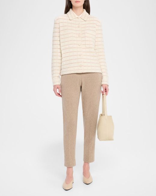 TSE Natural Button-Down Boxy Grid Jacket