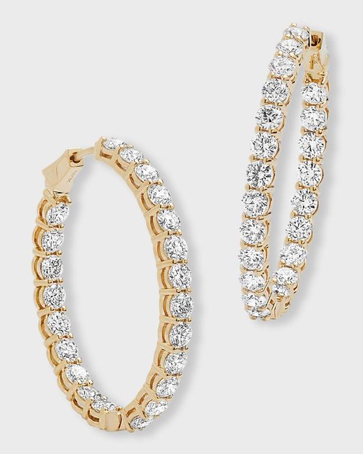 Neiman Marcus Metallic 18k Yellow Gold Diamond Hoop Earrings