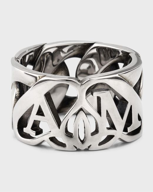 Alexander McQueen Metallic Seal Logo Chain Ring for men
