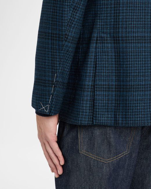 Boglioli Blue Apos;S Plaid Wool-Blend Two-Button Blazer for men