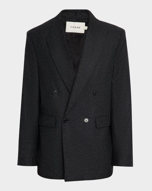 FRAME Black Pinstripe Wool Blazer for men