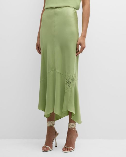 Dorothee Schumacher Green Sensual Coolness Lace-trim Silk Midi Skirt