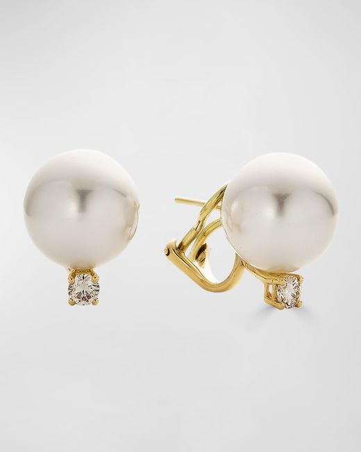 Belpearl Metallic 18k Yellow Gold 11mm South Sea Pearl And Diamond Earrings