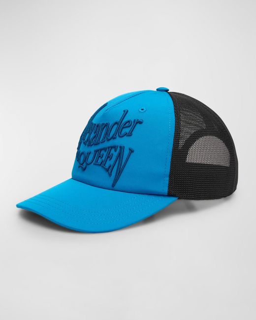 Alexander McQueen Blue Warped Logo Trucker Hat for men