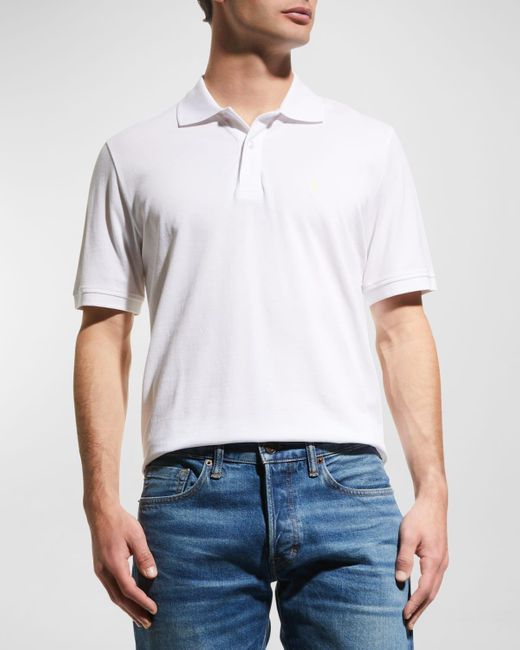 Jared Lang White Lightning Bolt Pima Cotton Knit Piqué Polo Shirt for men