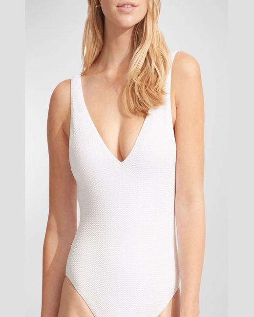 Seafolly White Deep V-Neck One-Piece Swimsuit