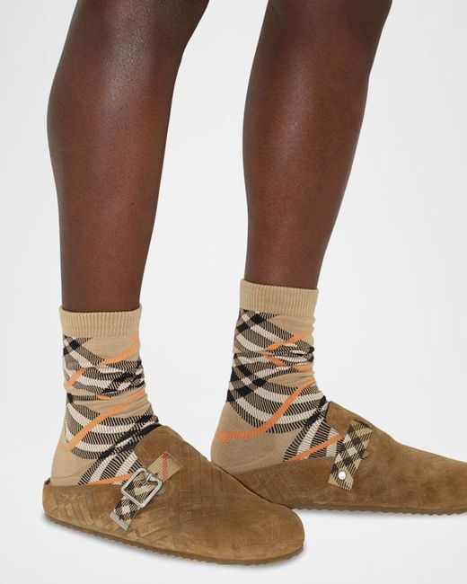 Burberry Brown Apos;S Urchin Suede Check-Embossed Clogs for men