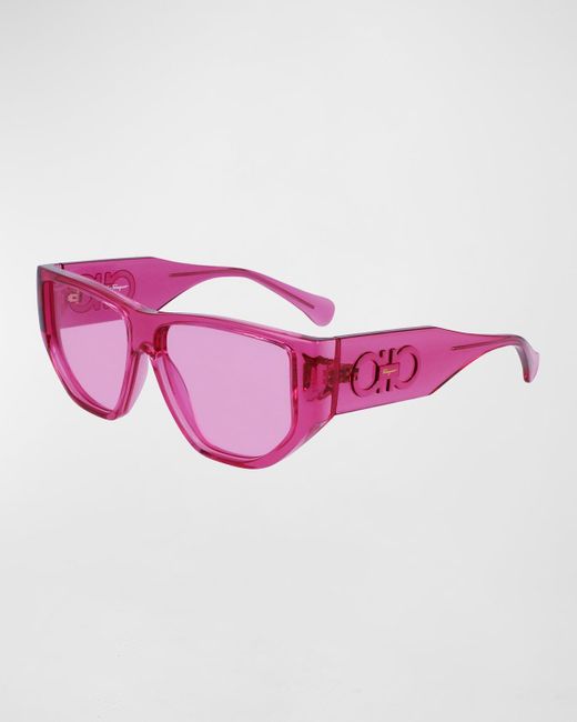 Ferragamo Pink Capsule Gancini Rectangle Sunglasses for men