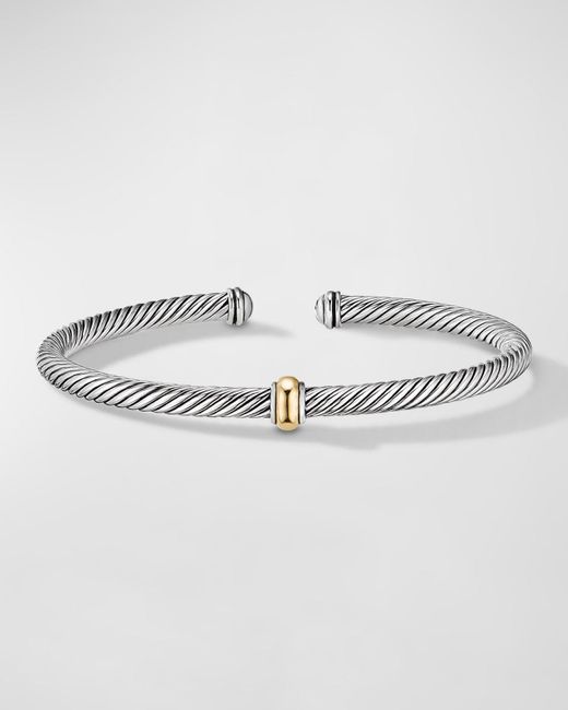 David Yurman Gray Cable Station Bracelet In Silver With 18k Gold, 4mm