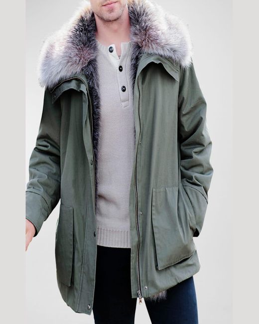 Fabulous Furs Green Alpine Anorak Coat W/ Faux Fur for men